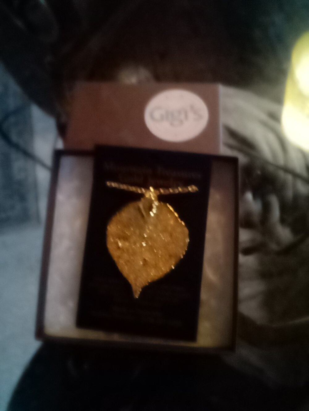 NIB Hand Crafted 24KT Gold Plated Aspen Leaf Pendant & 24"Chain Rocky Mountain